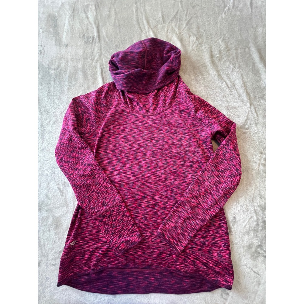 Athleta Pullover Hoodie Womens Large Pink Space Dye Cowl Neck